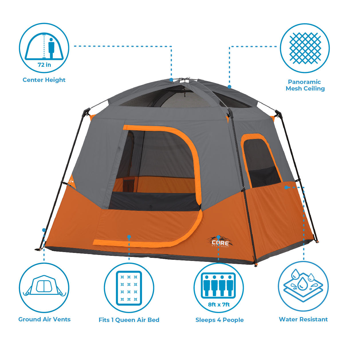 Core Equipment 4-Person Straight Wall Cabin Tent