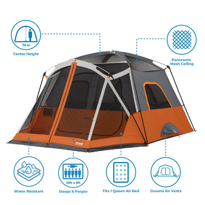 6 Person Straight Wall Cabin Tent with Screen Room 10' x 9'