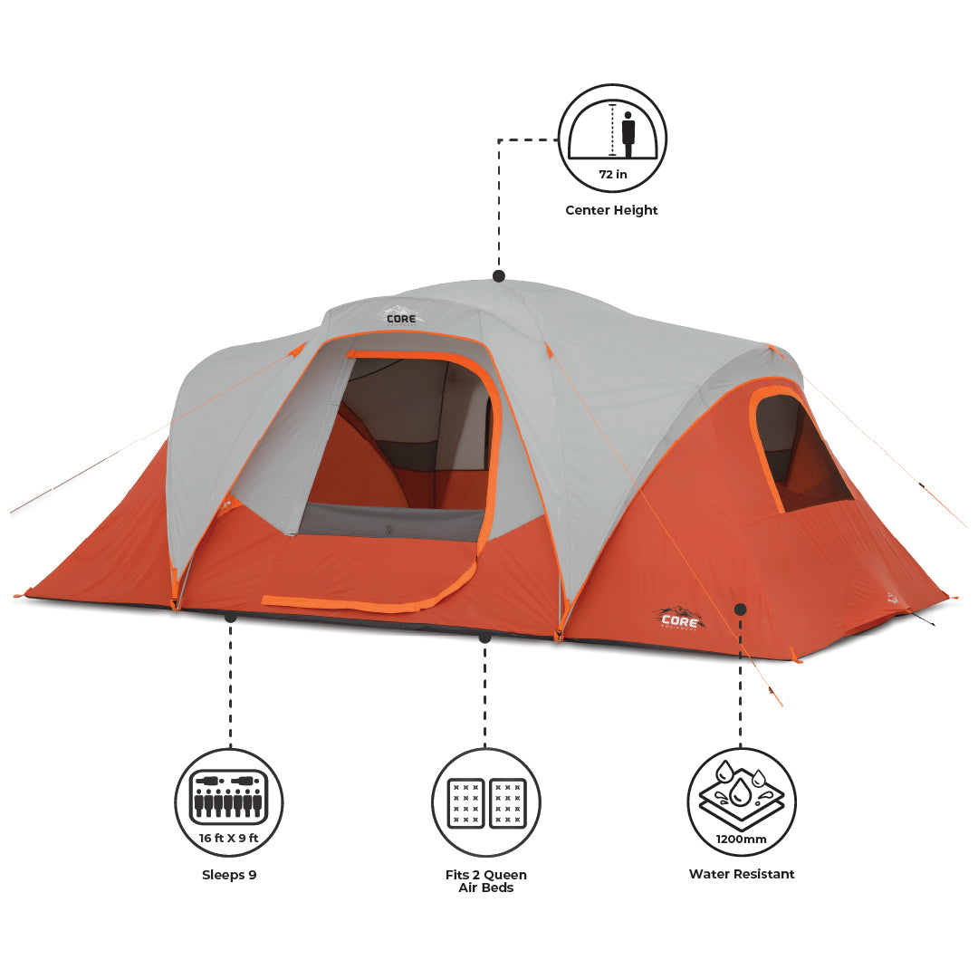 Core Equipment 6-Person Straight Wall Cabin Tent With Screen Room