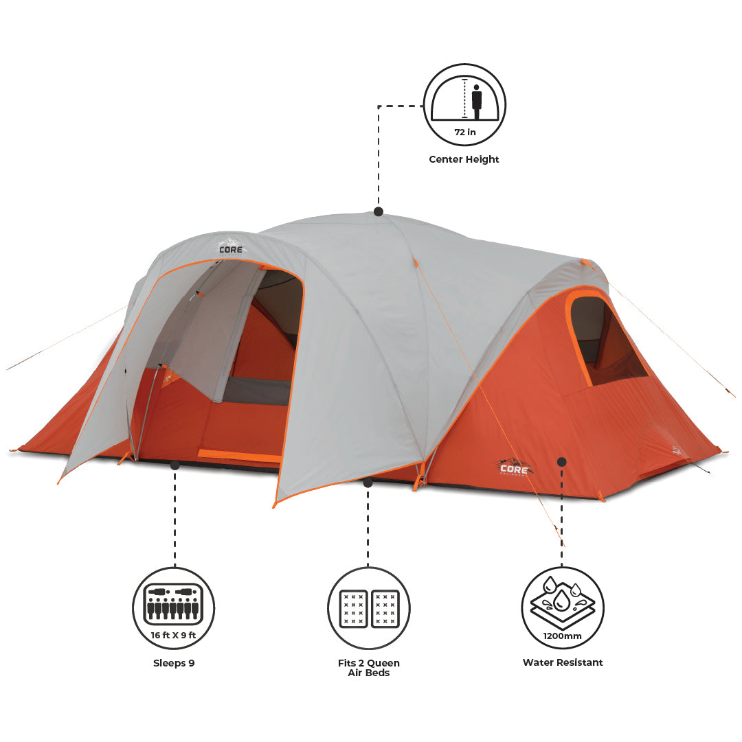 9 Person Extended Dome Plus Tent with Vestibule