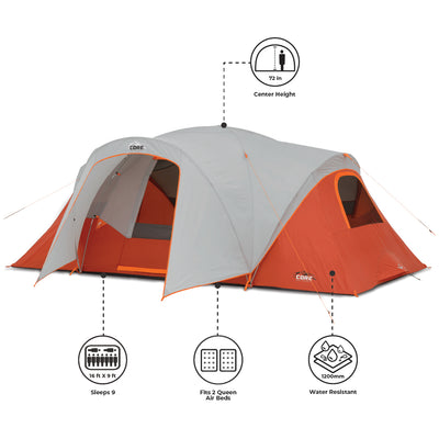 9 Person Extended Dome Plus Tent with Vestibule 16' x 9'