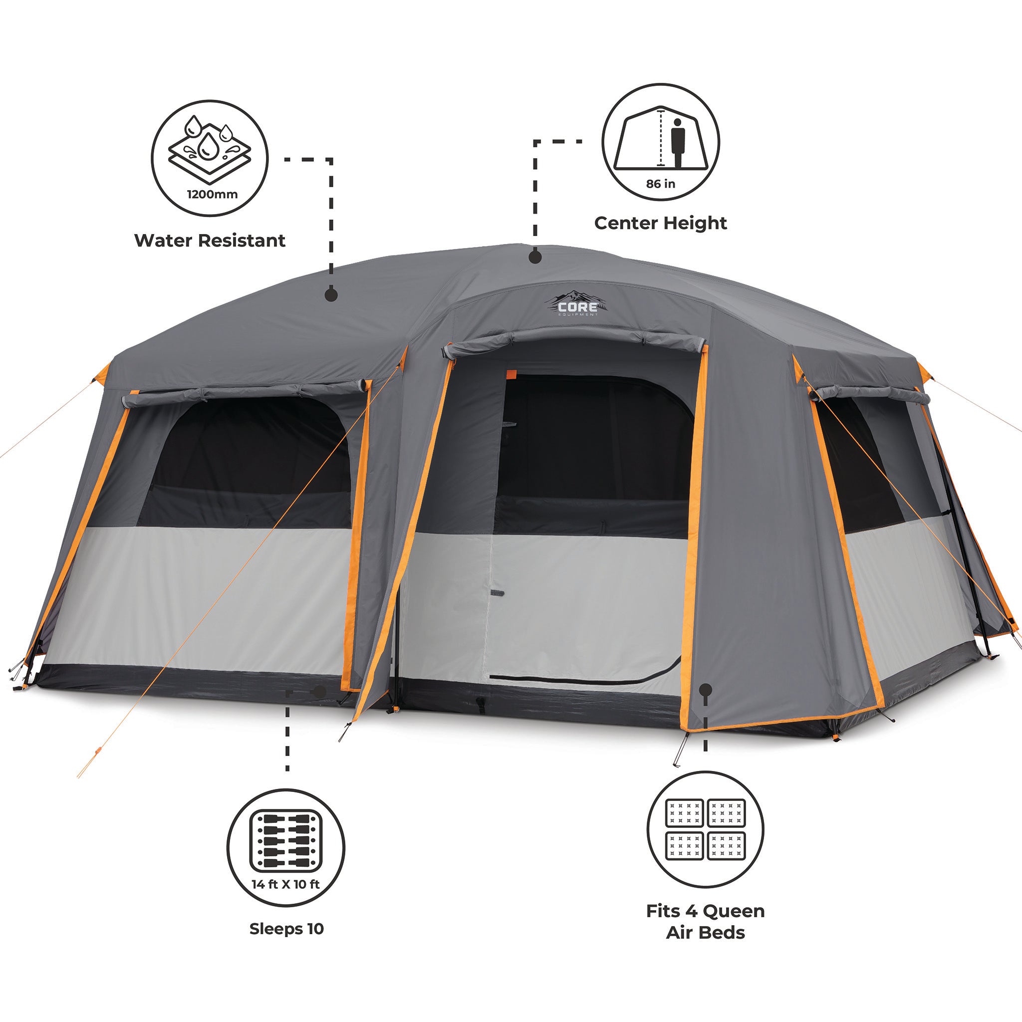 10 Person Straight Wall Cabin Tent with Full Rainfly