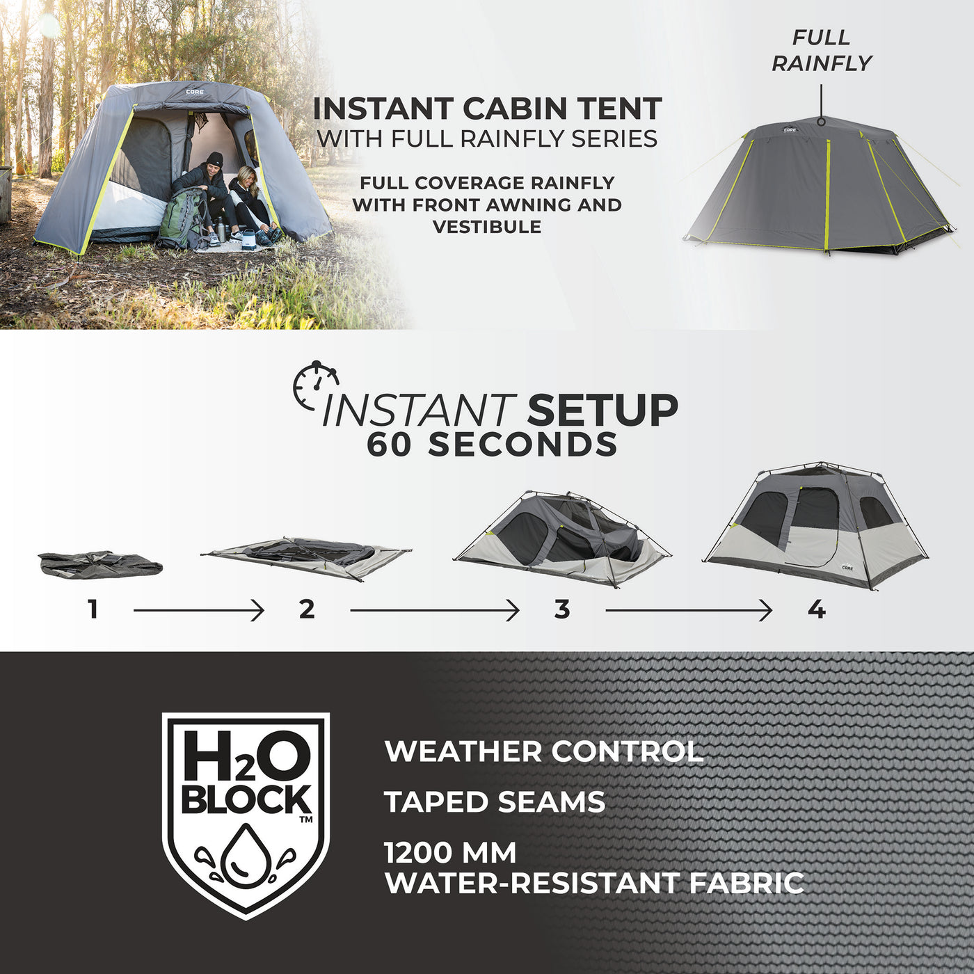 6 Person Instant Cabin Tent with Full Rainfly 11' x 9'