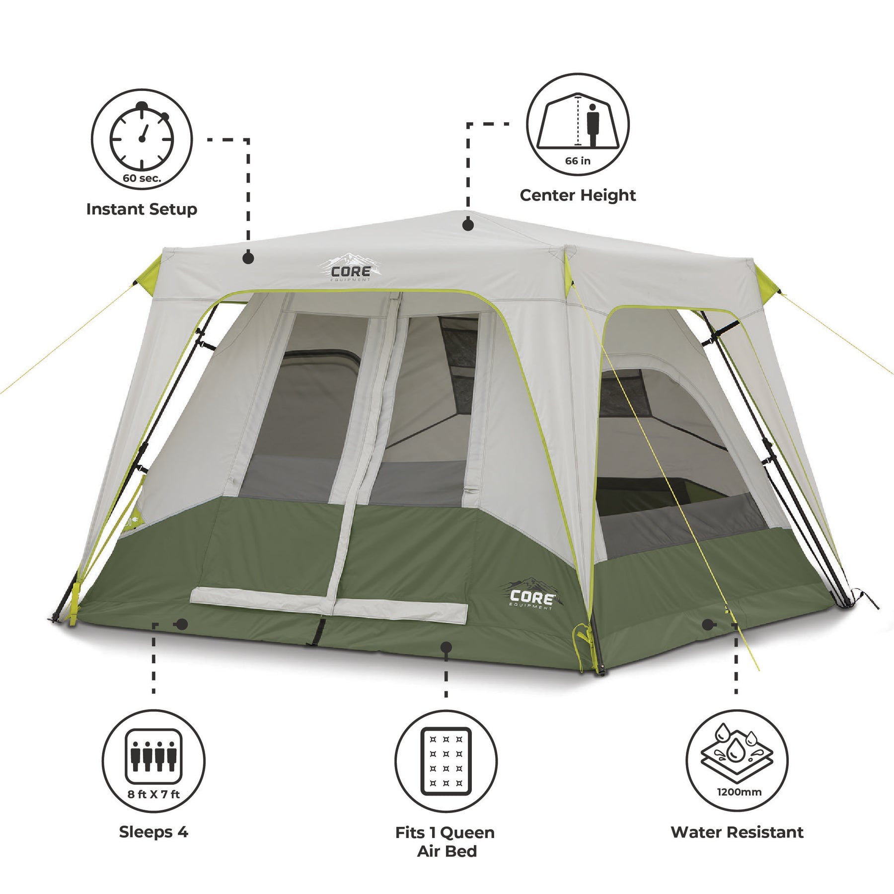 4 Person Instant Cabin Performance Tent 8 x 7 Core Equipment