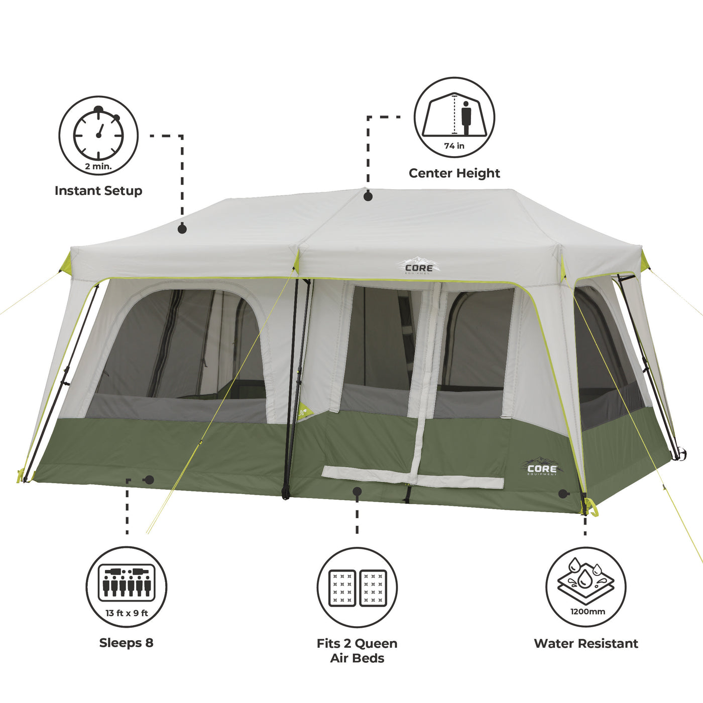 8 Person Instant Cabin Performance Tent 13' x 9' – Core Equipment