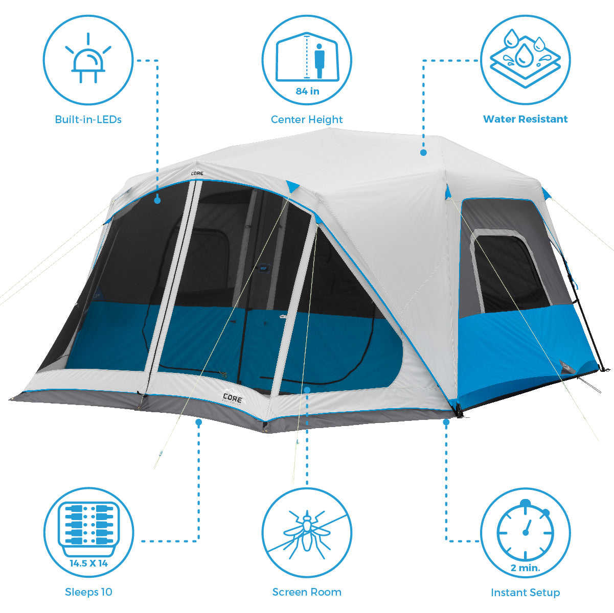 CORE 10-Person Lighted Instant Cabin Tent For Sale In, 52% OFF