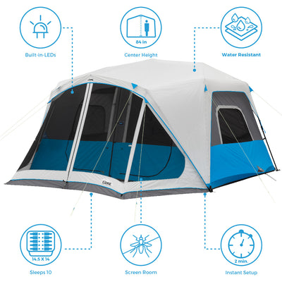 10 Person Lighted Instant Tent with Screen Room 14' x 10'